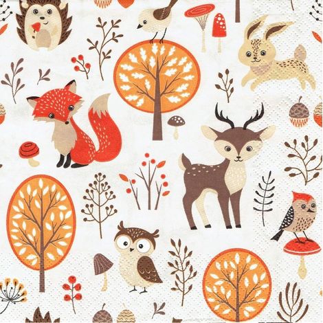 Tovaglioli di compleanno con animali della foresta, 33x33 cm, 20 pezzi.