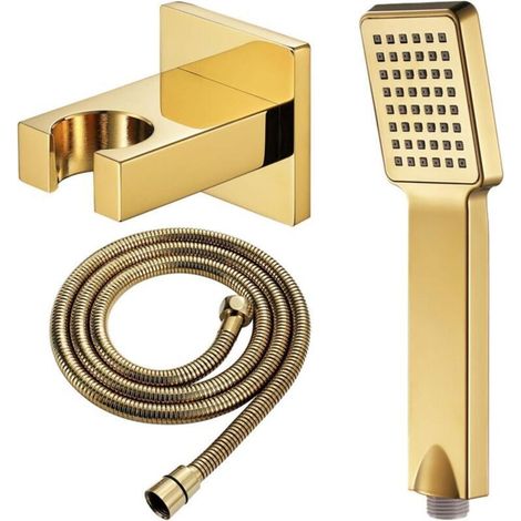 Quadratische Handbrause aus goldfarbenem ABS – Komplettes Set mit Schlauch und Spa-Massagefunktion