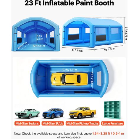 Cabine de Peinture Gonflable 7x4x2,75 m Souffleurs de 550W+750W Bleu, Tente de Pulvérisation Portable à Toit Arqué, Filtre en Coton… (1/5)