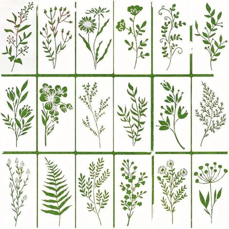 Pochoir Herbe - Pochoir Peinture Motif Gazon Découpé en PET Translucide - Pour Artisanat DIY Peinture sur Papier Tissu Bois - 18 Pièces (1/4)