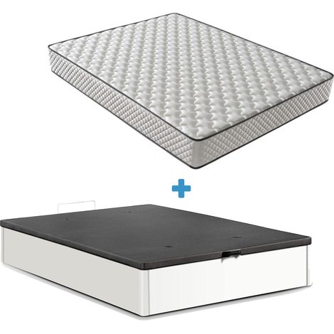 Ensemble 140x190 Matelas Mousse - H20 Cm + Lit Coffre - Blanc (1/5)