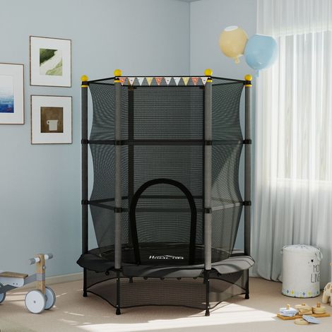 Trampolin für Kinder ab 3 Jahren, Ø 140 cm, mit Sicherheitsnetz und Stahlrahmen für drinnen und draußen, Schwarz