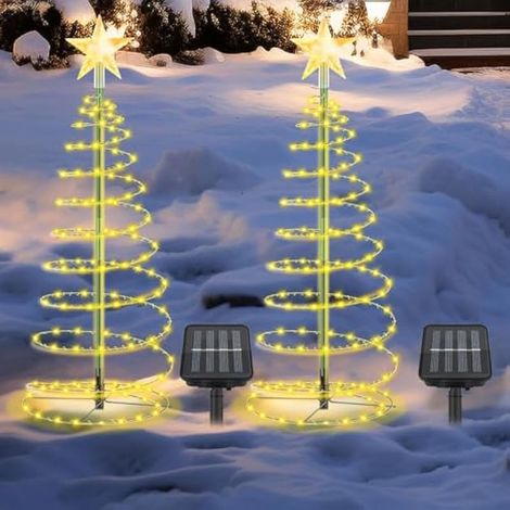 Lot de 2 décorations de Noël solaires d'extérieur - Résistant aux intempéries - Éclairage LED - Décoration de Noël solaire pour jardins, terrasses (blanc chaud) (1/5)