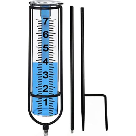 Irovami Pluviomètre de jardin en tube plastique de 18 cm (7 pouces) avec cadre en métal, décoratif et élégant pour jardin, pelouse et cour. (1/5)