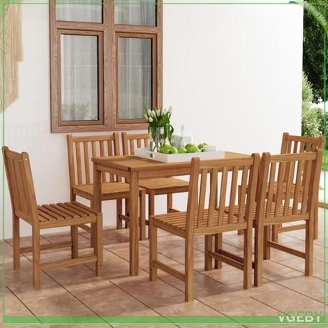 Ensemble de salle à manger de jardin 7 pièces - FAF7291712407000 - Bois massif teck - Table 120x70x77 cm - 6 chaises (1/5)