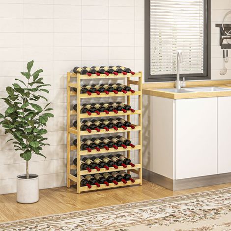 Casier à vin, 7 étagères, pour 42 bouteilles, dispositif anti-basculement, en pin, 63 x 25 x 102 cm, naturel