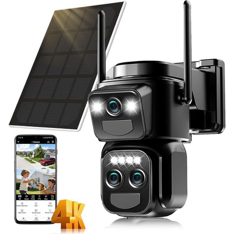 4K Caméra de Surveillance WiFi Extérieure Sans Fil,10X Triple Objectif Camera Solaire Extérieur avec Panneau,360° PTZ Sécurité à Domicile,Vision Nocturne,Suivi Automatique,Audio Bidirectionnel,IP66 (1/5)