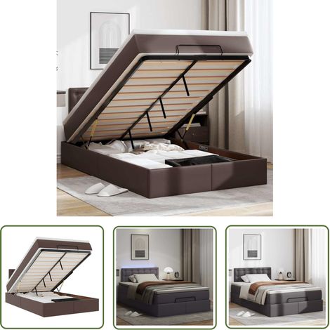 VidaXL Lit ottoman avec matelas & LED gris 120x190cm similicuir (1/5)