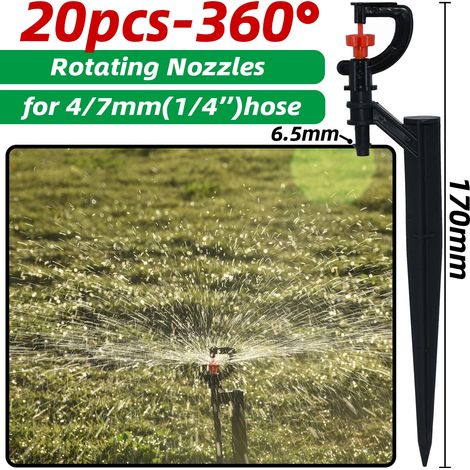 (e-20pcs) 20 arroseurs à réfraction à 90/180/360° sur piquets pour système d'irrigation goutte à goutte, kit d'arrosage pour plantes et fleurs de jardin. (1/5)