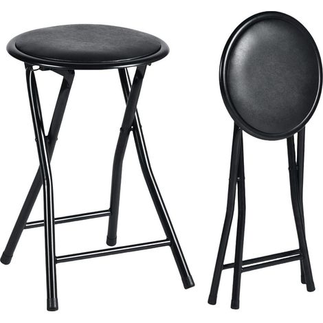 Lot de 2 tabourets pliants noirs 30x30x46cm, sans montage, pour cuisine et extérieur (1/5)
