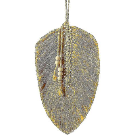 Drap suspendu en macramé de rêve, décoration bohème en corde de coton macramé avec perles de bois (jaune) (1/5)