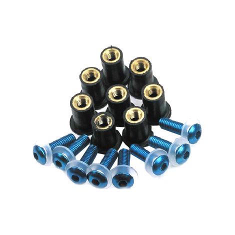 Tornillos para carenado de motocicleta Oxford, 8 piezas, azules con juntas de goma.