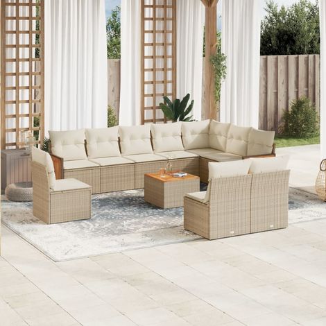 Salon de Jardin Modulaire 10 Places avec Coussins Gris-Béige en Résine Tressée Résistant aux Intempéries, Canapé d'Angle + Fauteuils avec Accoudoirs, Ensemble Patio pour Terrase (1/5)