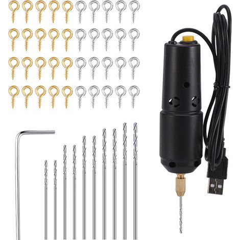 Tragbarer USB-Minibohrer 0,8–1,2 mm, 10-teiliges Bohrerset für die Schmuckherstellung (1/5)