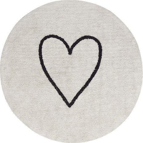 Tappeto da giardino in cotone rotondo ø 140 cm Bambini con motivo a cuore Beige e nero HEART