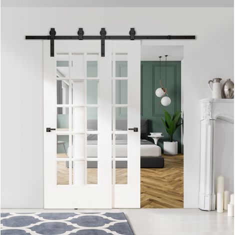 Schiebetürbeschlag für Holztüren, 200 cm Schiene, 9-teilig, schwarzer Stahl OKMYHOME (1/5)