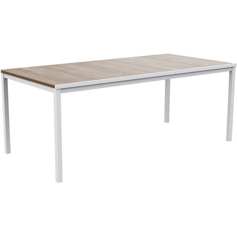 Dmora - Tavolo da esterno Arbarei, Base per picnic, Piano da pranzo da giardino, Banco outdoor multiuso, 200x95 h75 cm, Rovere e Bianco (1/5)