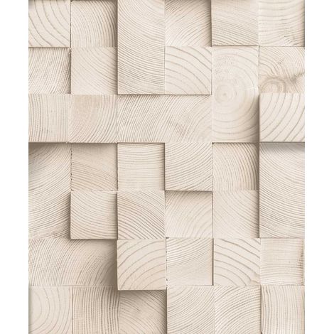 Papier peint cubes bois clair relief moderne
