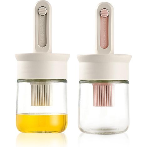 Lot de 2 distributeurs d'huile en verre avec brosse, flacon distributeur d'huile d'olive avec brosse télescopique en silicone pour