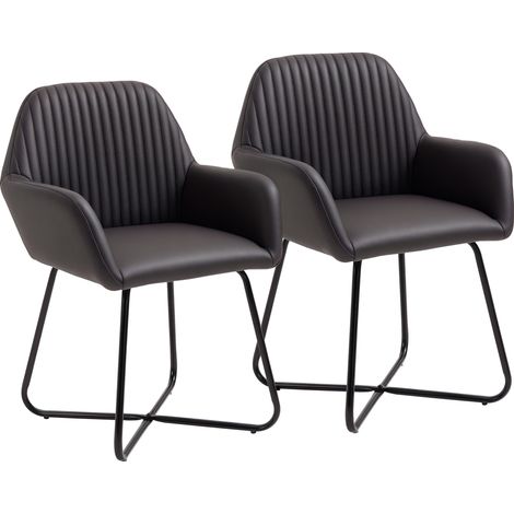 Set 2 Sedie Moderne per Sala da Pranzo, Cucina o Soggiorno, Sedie Imbottite in Similpelle Marrone 60x56.5x85cm
