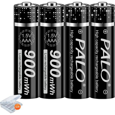 AAA Wiederaufladbare Batterie, 900mWh Kapazität, Lithium-Ionen Material, 4Stk AAA (1/2)