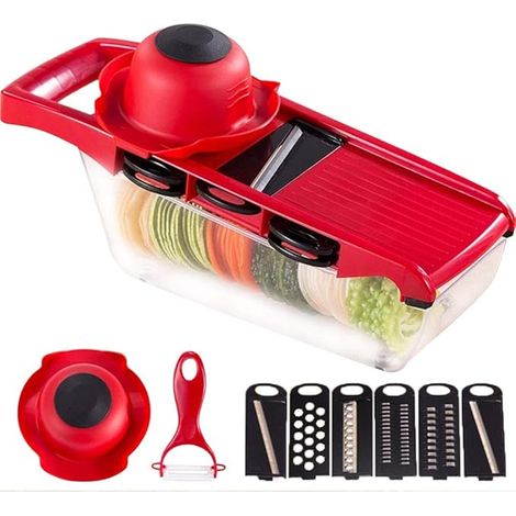 Coupe-légumes spiraliseur compact avec 6 lames et boîte de rangement, outil multifonction pour fruits et légumes (1/5)