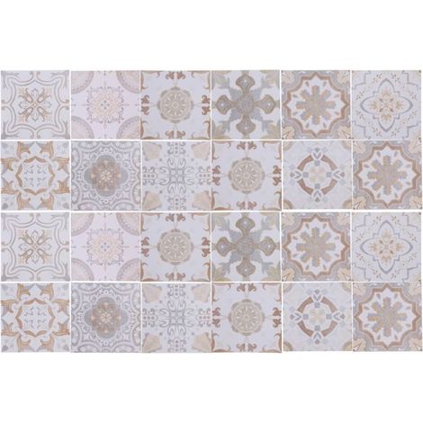 Pegatinas X Tile Stickers, pegatinas de pared de PVC para azulejos, 15 x 15 cm, gris y marrón, 24 unidades. (1/4)