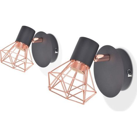 AMXCNOY Applique murale 2 pièces E14 noir et cuivre – abat-jour en fil de fer – base en métal – alimentation 230 V – puissance maximale 40 W (1/5)