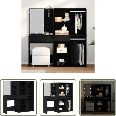 Kosmetiktisch mit Spiegel - LED Schminktisch Set Schwarz Eichen-Optik 140 x 40 x 140 cm (1/5)