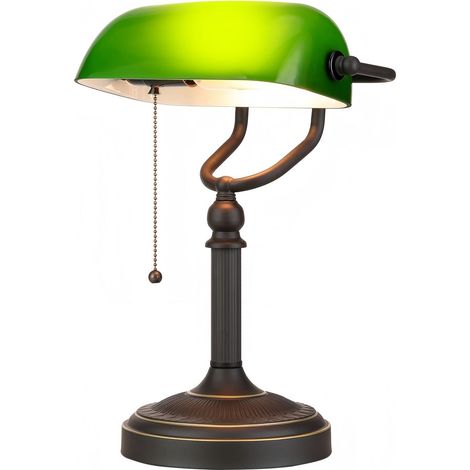 Lampe de bureau banquier en verre vert antique luminaire enfichable à chaîne (1/5)