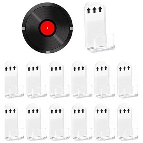 12 pcs Vinyl Record Wall Mount, Clear Vinyl Wall Mounts, Acrylic Wall Mount for Self Adhesive Vinyl Record Wall Mount Minimalist for Display Collection (1/5)