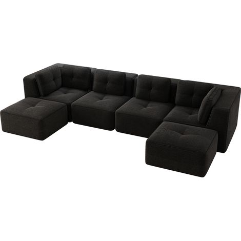 Sofá Esquinero Modular, Sofá Cama Profundo, Asiento 74 cm, Terciopelo Cotelé, Negro (1/5)