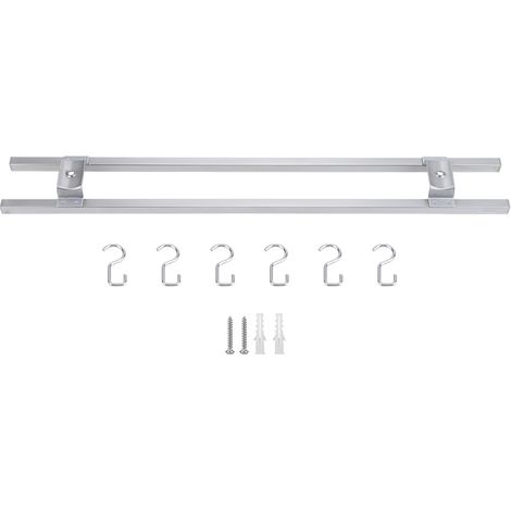 Porte-couteaux magnétique en acier inoxydable mural double barre avec 6 crochets, support de cuisine (1/5)