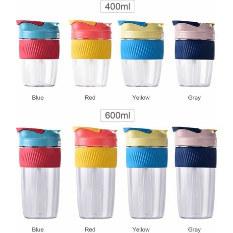 Wasserbecher mit Strohhalm, Plastikbecher, auslaufsicher, hitzebeständig, hitzebeständig, Kaffeebecher (Rote Grapefruit + Gelbe Gans, klein) (1/5)