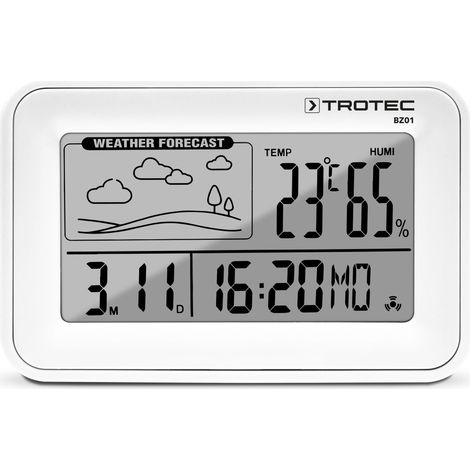 TROTEC Despertador digital con estación meteorológica BZ01 Reloj compacto 4 en 1 con visualización simultánea de hora, fecha, temperatura ambiente, humedad