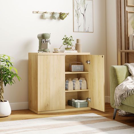 Wohnzimmer-Sideboard, modernes Aufbewahrungsmöbel mit Soft-Close-Türen und verstellbaren Einlegeböden, 78 x 39 x 79 cm, Eiche