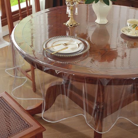 Nappe ronde en PVC transparent - Imperméable - Anti-poussière - 180 cm de diamètre (1/2)