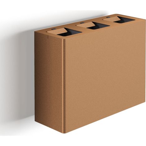 Pattumiera a Muro a 3 Scomparti Totale 60 L 76x28x56 cm con Contenitori Interni in Acciaio Verniciato Corten