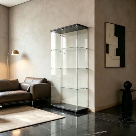 Vitrine vitrée, Vitrine Exposition avec serrure, Vitrine de Collection 2 porte, Armoire vitrée avec 3 étagères , Étagère de Présentation, Protection anti-basculement, Noir (1/5)