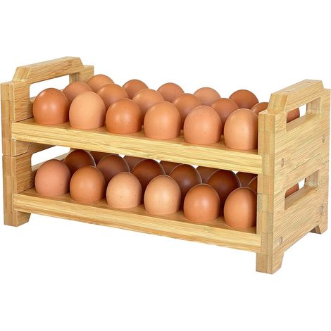Huevera de bambú - Diseño apilable con capacidad para 36 huevos  Bandeja para huevos frescos de granja  Organizador de madera para encimera de cocina  Apto para huevos de codorniz, pato, pavo y gallin (1/5)