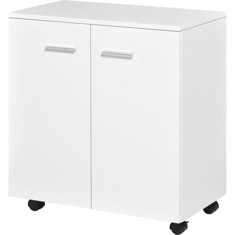 HOMCOM Niedriges Sideboard auf Rollen mit 2 Türen und Einlegeboden, weiß, 60 x 35 x 65 cm, für Wohnzimmer, Schlafzimmer oder Büro