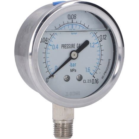 Industrielles, radiales, stoßfestes Vakuummeter aus Edelstahl, 1/4 NPT, 00,16 MPa (1/5)