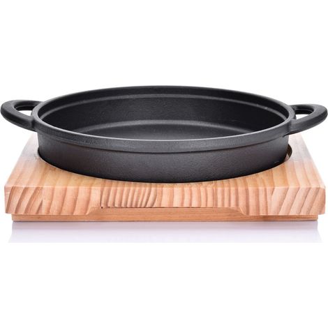 Sartén redonda de hierro fundido con base de pino, 24x29,5 cm, negra, duka