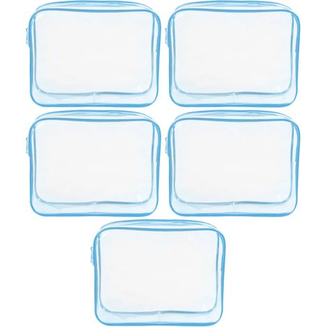 Ensemble de 5 trousses de maquillage transparentes, poignée à fermeture éclair PVC étanche, sac de voyage portable (Bleu, Grand) (1/5)