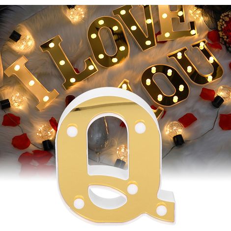 Lampe décorative LED en forme de lettre Q dorée, idéale pour une chambre, un mariage, un anniversaire ou toute autre fête (blanc chaud). (1/5)