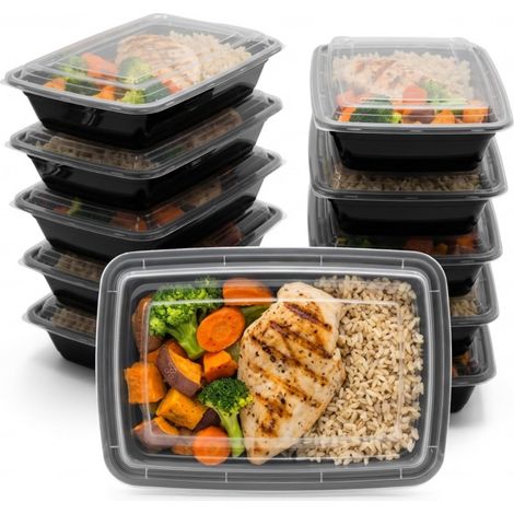 Wiederverwendbare Lunchboxen mit Deckel (10 Stück) – stabile, stapelbare Lunchboxen – mikrowellen-, gefrier- und spülmaschinenfest – ideal für die Zubereitung von Mahlzeiten