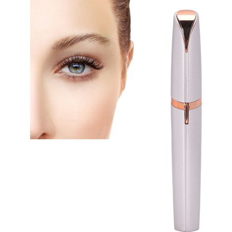 Recortadora de cejas eléctrica portátil: dispositivo automático de depilación con cabezal de corte desmontable, carcasa de ABS color oro rosa, 13 cm, funciona con pilas AAA. (1/5)