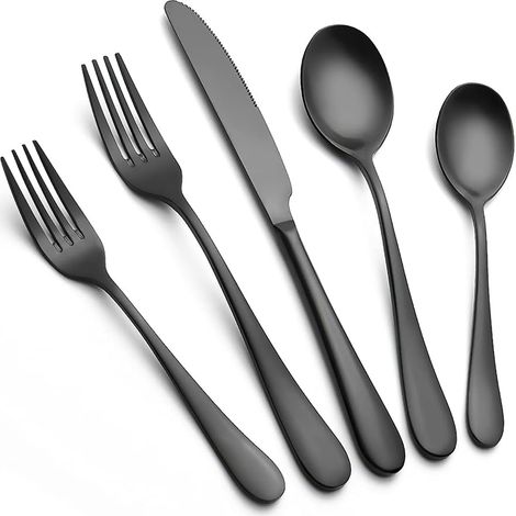 Ensemble de couverts en acier inoxydable noir mat, 30 pièces pour 6 personnes, ensemble de couverts pour la maison et le restaurant, finition satinée, passe au lave-vaisselle (1/5)