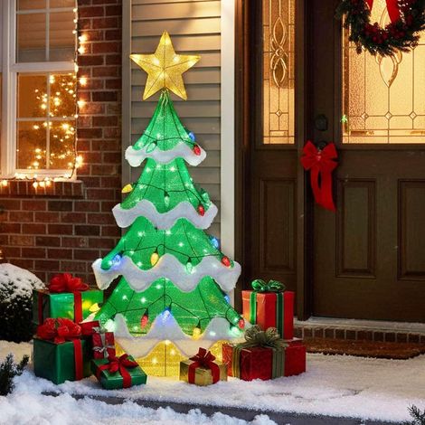 COSTWAY Décoration de Sapin de Noël Artificiel, 34 Lumières en Forme de Fraise, Étoile Supérieure, Decoration Noel Exterieur Interieur, Structure en Métal, Piquets de Sol, pour Jardin Salon (130 cm) (1/5)