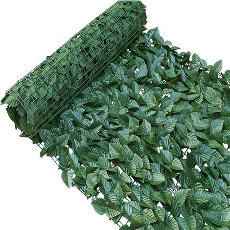 Clôture de lierre artificiel - 3 m x 1 m - Haies de feuilles de vigne - Clôture de jardin - Feuillage mural artificiel pour jardin, balcon, décoration extérieure - Vert foncé (1/5)